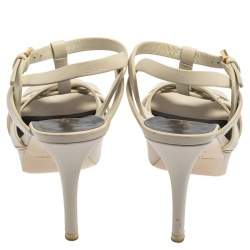 Pre Owned Saint Laurent White Leather Tribute  Sandals Size 36.5
