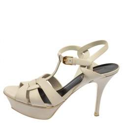 Pre Owned Saint Laurent White Leather Tribute  Sandals Size 36.5