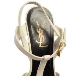 Pre Owned Saint Laurent White Leather Tribute  Sandals Size 36.5