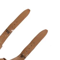 Pre Owned Saint Laurent Beige Patent Leather Tribute Platform Ankle Strap Sandals Size 36.5