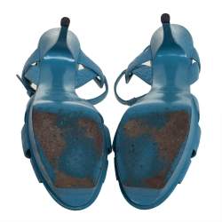 Pre Owned Saint Laurent Blue Leather Tribute Sandals Size 38