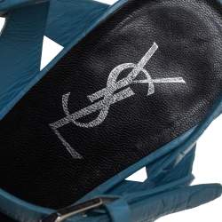 Pre Owned Saint Laurent Blue Leather Tribute Sandals Size 38