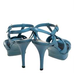 Pre Owned Saint Laurent Blue Leather Tribute Sandals Size 38