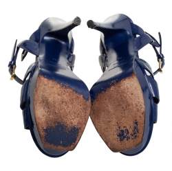 Pre Owned صندل سان لوران تريبيوت جلد أزرق لامع مقاس 36