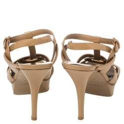مملوكة مسبقًا Saint Laurent Beige Patent Leather Tribute Sandals Size 38.5