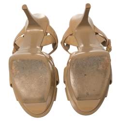 مملوكة مسبقًا Saint Laurent Beige Patent Leather Tribute Sandals Size 38.5