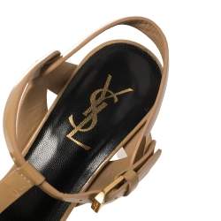 مملوكة مسبقًا Saint Laurent Beige Patent Leather Tribute Sandals Size 38.5