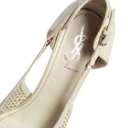 Saint Laurent Off White Perforated Leather Platform Open Toe Pumps Size 37