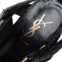 مملوكة مسبقًا Saint Laurent Croc Embossed Leather Tribute Platform Ankle Strap Sandals Size 38