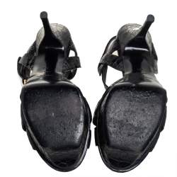مملوكة مسبقًا Saint Laurent Croc Embossed Leather Tribute Platform Ankle Strap Sandals Size 38