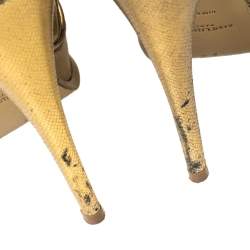 Pre Owned صندل سان لوران تريبيوت جلد بنقشة السحلية ذهبي مقاس 36