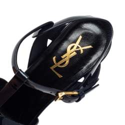 Pre Owned Saint Laurent Navy Blue Patent Leather Tribute Sandals Size 36.5