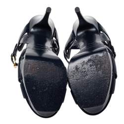 Pre Owned Saint Laurent Navy Blue Patent Leather Tribute Sandals Size 36.5