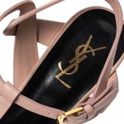 Pre Owned Saint Laurent Beige Leather Tribute Sandals Size 40