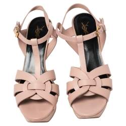 Pre Owned Saint Laurent Beige Leather Tribute Sandals Size 40