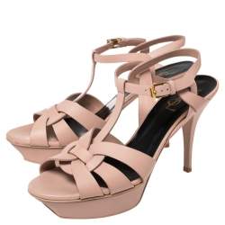 Pre Owned Saint Laurent Beige Leather Tribute Sandals Size 40