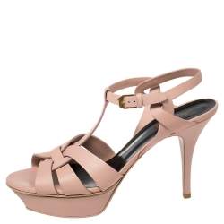 Pre Owned Saint Laurent Beige Leather Tribute Sandals Size 40