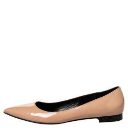 Pre Owned Saint Laurent Beige Patent Leather Pointed Toe Ballet Flats Size 38