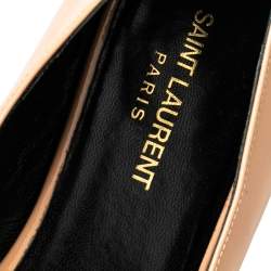 Pre Owned Saint Laurent Beige Patent Leather Pointed Toe Ballet Flats Size 38