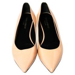 Pre Owned Saint Laurent Beige Patent Leather Pointed Toe Ballet Flats Size 38