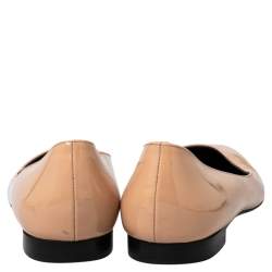 Pre Owned Saint Laurent Beige Patent Leather Pointed Toe Ballet Flats Size 38