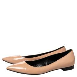 Pre Owned Saint Laurent Beige Patent Leather Pointed Toe Ballet Flats Size 38
