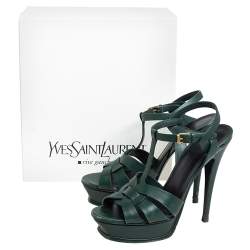 مملوكة مسبقًا صندل سان لوران تريبوت جلد أخضر مقاس 40