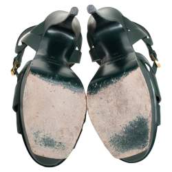 مملوكة مسبقًا صندل سان لوران تريب وت جلد أخضر مقاس 40