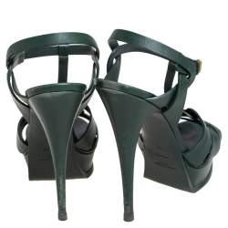 مملوكة مسبقًا صندل سان لوران تريبوت جلد أخضر مقاس 40