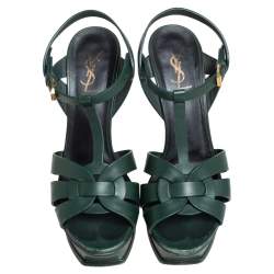 مملوكة مسبقًا صندل سان لوران تريبوت جلد أخضر مقاس 40