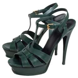 مملوكة مسبقًا صندل سان لوران تريبوت جلد أخضر مقاس 40