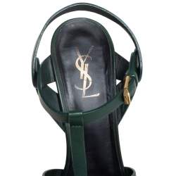 مملوكة مسبقًا صندل سان لوران تريبوت جلد أخضر مقاس 40