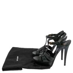 Pre Owned Saint Laurent Petroleum Green Croc Embossed Leather Tribute Platform Sandals Size 36