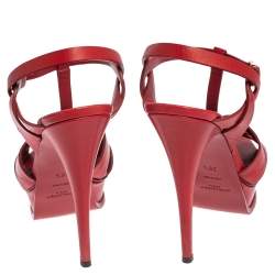 مملوكة مسبقًا Saint Laurent Red Leather Tribute Sandals Size 38.5