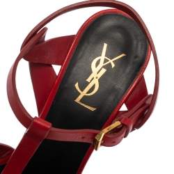 مملوكة مسبقًا Saint Laurent Red Leather Tribute Sandals Size 38.5