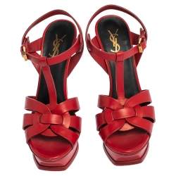 مملوكة مسبقًا Saint Laurent Red Leather Tribute Sandals Size 38.5