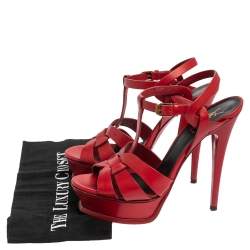 مملوكة مسبقًا Saint Laurent Red Leather Tribute Sandals Size 38.5