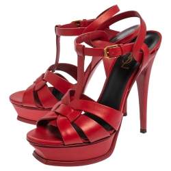 مملوكة مسبقًا Saint Laurent Red Leather Tribute Sandals Size 38.5