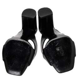 Pre Owned Saint Laurent Black Leather Loulou Criss Cross Block Heel Sandals Size 37