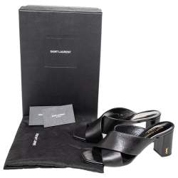 Pre Owned Saint Laurent Black Leather Loulou Criss Cross Block Heel Sandals Size 37