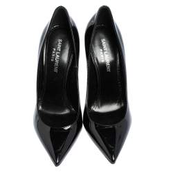 مملوكة مسبقًا حذاء كعب عالي سان لوران أوبيوم جلد أسود لامع بمقدمة مدببة مقاس 36.5 