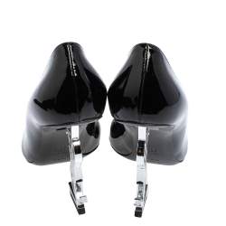 مملوكة مسبقًا حذاء كعب عالي سان لوران أوبيوم جلد أسود لامع بمقدمة مدببة مقاس 36.5 