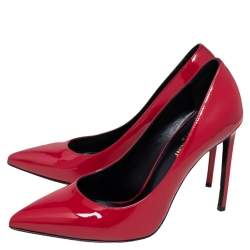 Pre Owned Saint Laurent Red Patent Leather Skinny Pointed Toe Pumps Size 38