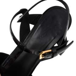 Pre Owned Saint Laurent Black Patent Leather Tribute Platform Ankle Strap Sandals Size 39.5