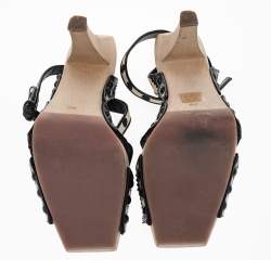 Pre Owned Saint Laurent Cream/Black Polka Dot Fabric And Patent Leather Slingback Sandals Size 38