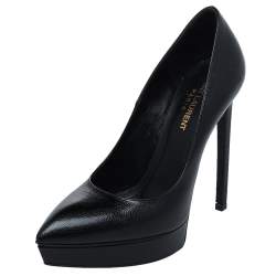 Pre Owned Saint Laurent Black Leather Janis Pointed Toe Platform Pumps Size 37