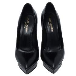 Pre Owned Saint Laurent Black Leather Janis Pointed Toe Platform Pumps Size 37