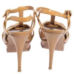 مملوكة مسبقًا صندل سان لوران تريبوت جلد بيج لامع مقاس 37