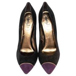 Saint Laurent Paris Black/Purple Suede Pointed Toe Pumps Size 41