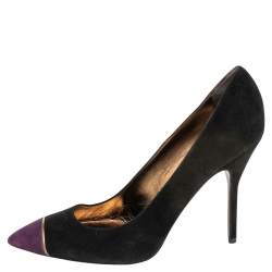 Saint Laurent Paris Black/Purple Suede Pointed Toe Pumps Size 41